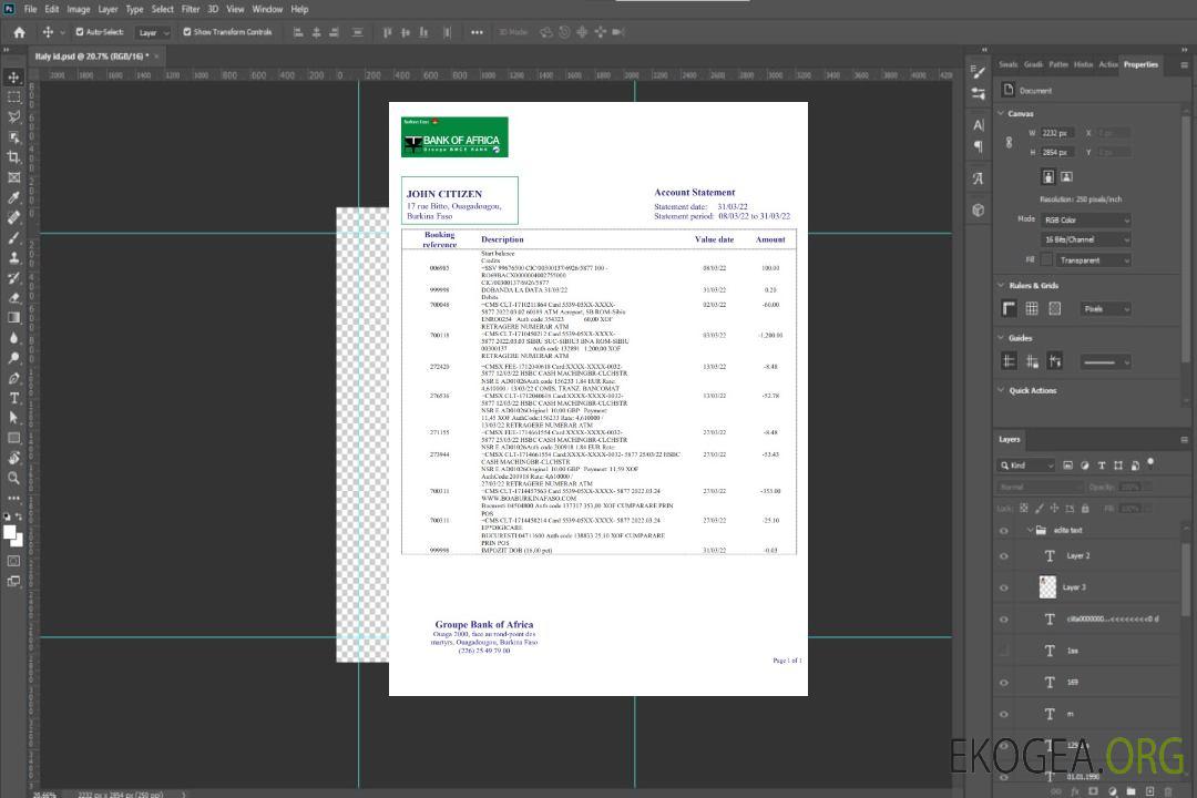 Relevé bancaire de la Bank of Africa du Burkina Faso template Relevé bancaire de la Bank of Africa du Burkina Faso template